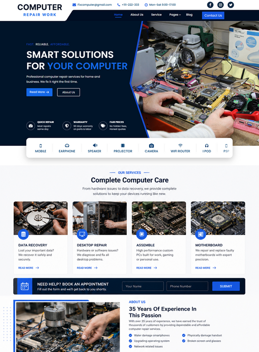 Free Computer Repair WordPress Template