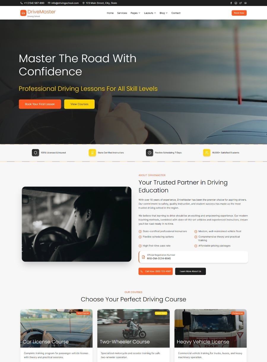 Free Driving School Academy WordPress Theme