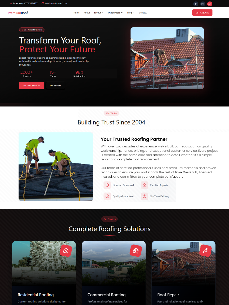 Free Roofing Company WordPress Template