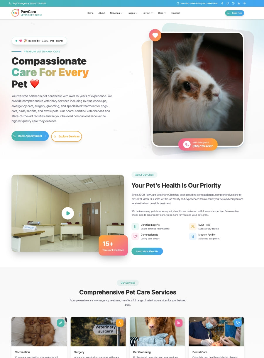 Free Pet Care Veterinary Center WordPress Theme
